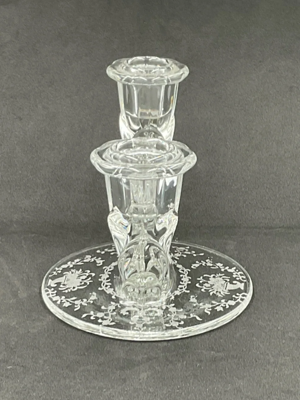 Vintage Fostoria Baroque Clear Etched Double Candle Holder